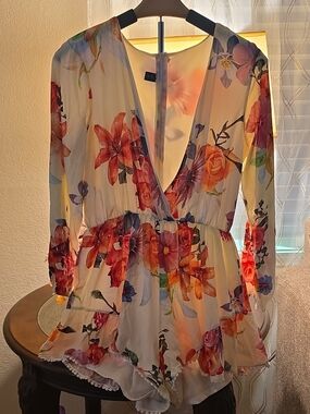 CHOISE White Floral Romper with Multicolor Blooms